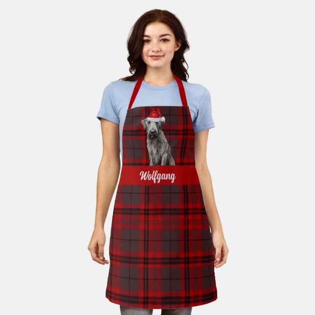 Holiday Red Plaid Wolfhound Santa Dog Christmas Schürze (Getragen)