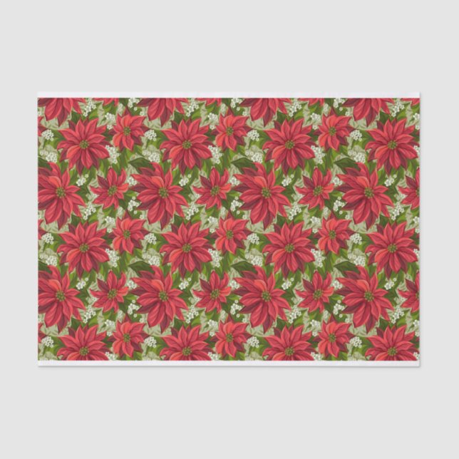 Holiday Red Poinsettia Tissue Paper Seidenpapier (Vorderseite)