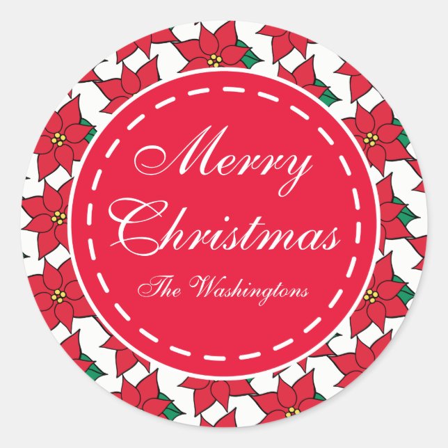 Holiday Red Poinsettia Weihnachtsgeschenk Aufklebe Runder Aufkleber (Vorderseite)