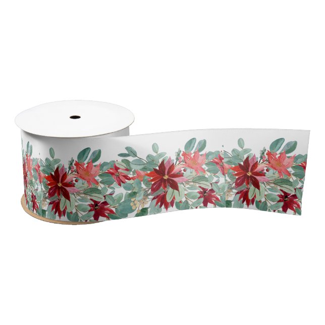 Holiday Red Poisenttia Floral Satin Ribbon Satinband (Spule)