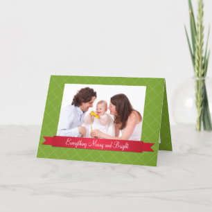 Holiday Red Satin Band Green Gitter Foto Feiertagskarte