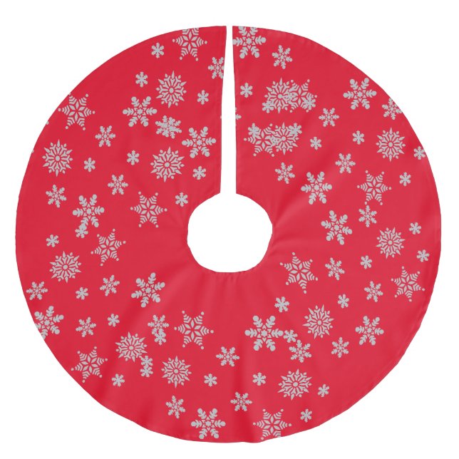 Holiday Red Snowflake Kristallkulisse Weihnachtsde Polyester Weihnachtsbaumdecke (Vorderseite)