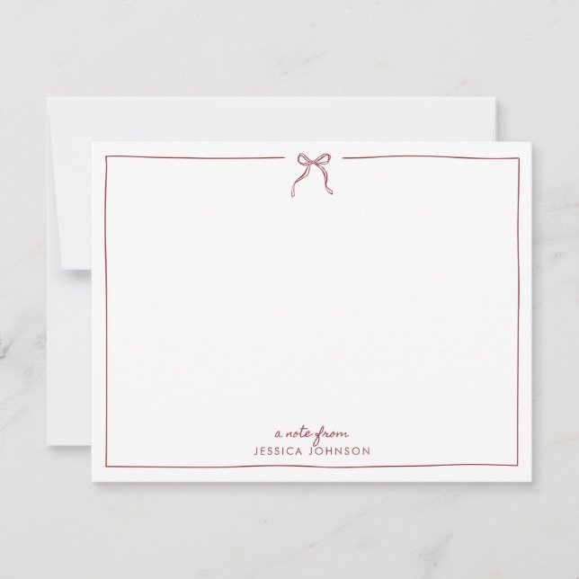 Holiday Red Stripes Bow Note Card Einladung (Vorderseite)