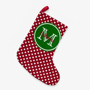 Holiday Red und Green Polka Dot Monogramm Kleiner Weihnachtsstrumpf