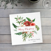 Holiday Red Watercolor Botanical Frohe Weihnachten