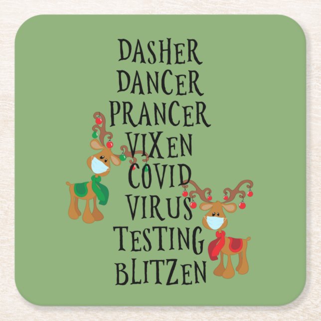 Holiday Reindeer Covid 2020 Weihnachten Rechteckiger Pappuntersetzer (Vorderseite)