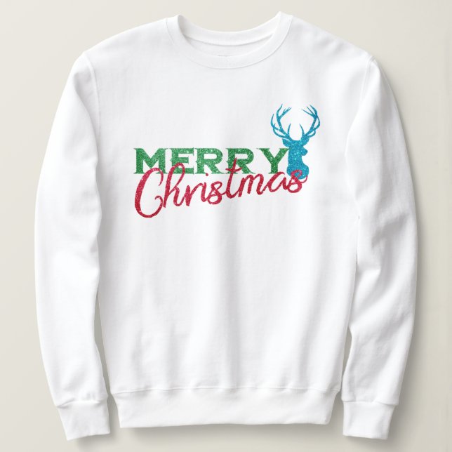 Holiday Reindeer Frohe Weihnachten Glitzer Muster Sweatshirt (Design vorne)