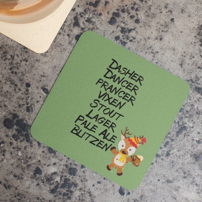 Holiday Rentier Beer Drinks Funny Christmas Rechteckiger Pappuntersetzer (Von Creator hochgeladen)