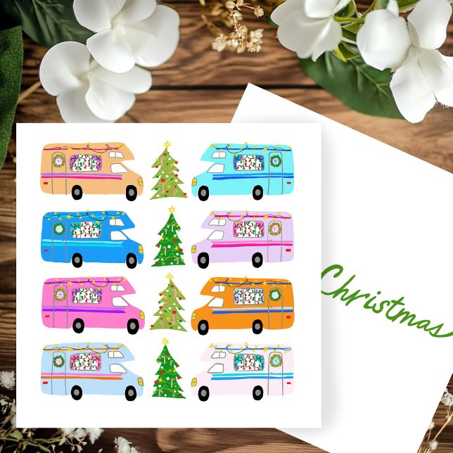 Holiday Retro RV Motorhome Xmas Weihnachtskarte (Cute Christmas Retro RV Motorhomes Xmas Holiday Square Card
)