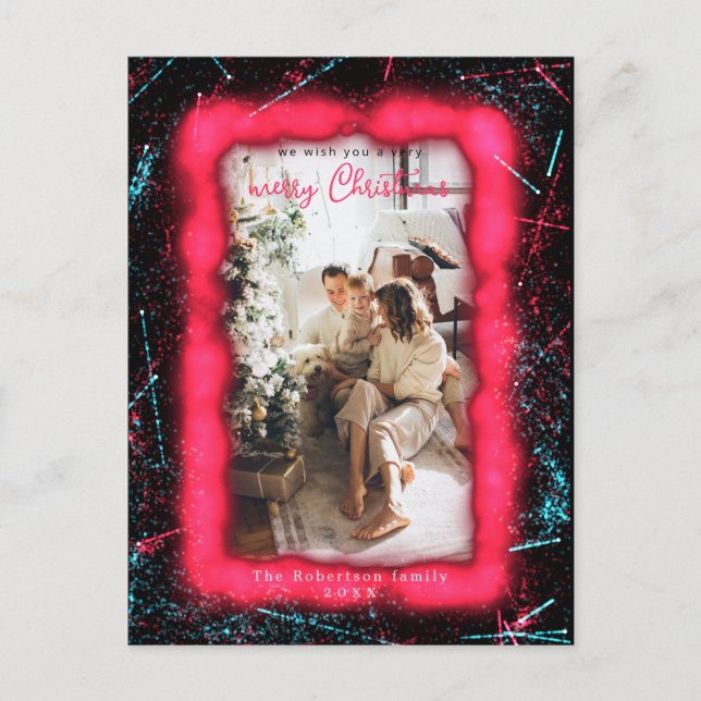 Holiday Roter Glitzer Gerahmtes Foto Frohe Weihnac Postkarte (Vorderseite)