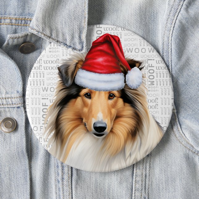Holiday Rough Collie Dog on Woof Background Button (Beispiel)