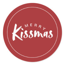 Holiday Round Sticker | Classic Red Christmas Kiss