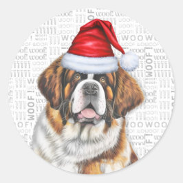 Holiday Saint Bernard Dog und Woof Art Weihnachten Runder Aufkleber