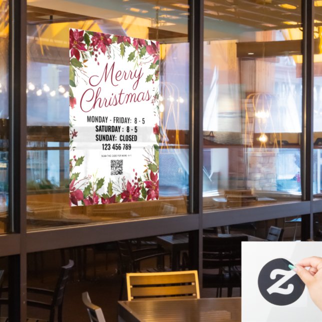 Holiday saison Shop-Zeichen mit QR-Code. Fensteraufkleber (Restaurantfenster)