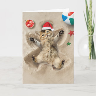 Holiday Sand Angels Cat - Niedlich Cat Frohe Weihn Karte