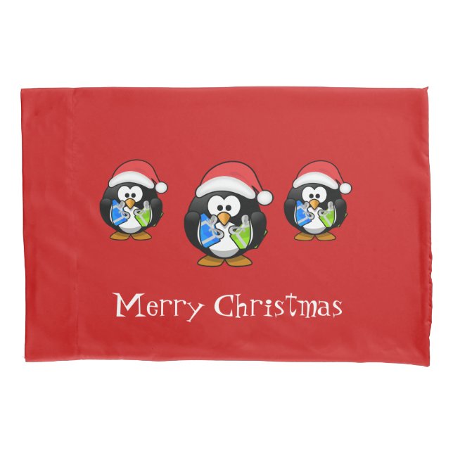 Holiday Santa Penguins Pillowcase Kissenbezug (Vorderseite)