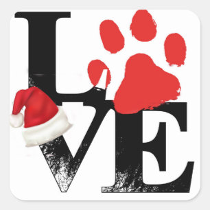 Holiday Santapaws - Paw Print in Christmas LIEBE Quadratischer Aufkleber