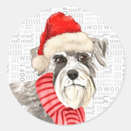 Holiday Schnauzer Dog und Woof Art Weihnachten Runder Aufkleber