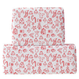 Holiday Scribble Doodle Red und White Geschenkpapier