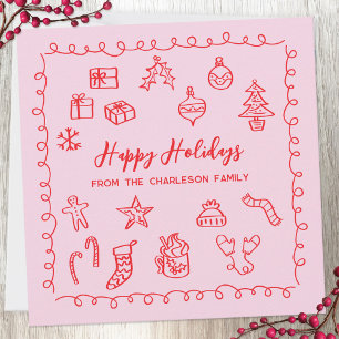 Holiday Scribble Doodle Rot und Rosa Karte