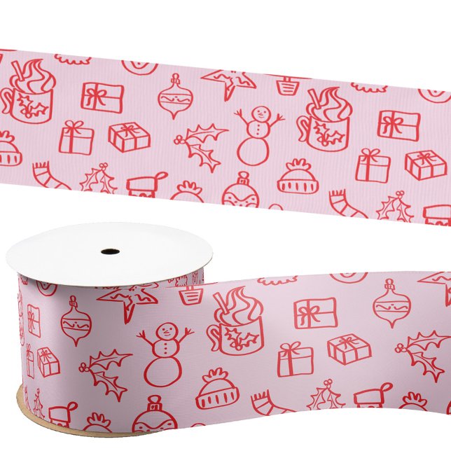 Holiday Scribble Doodle Rot und Rosa Satinband (Fun holiday doodle scribble illustration Christmas satin ribbon)
