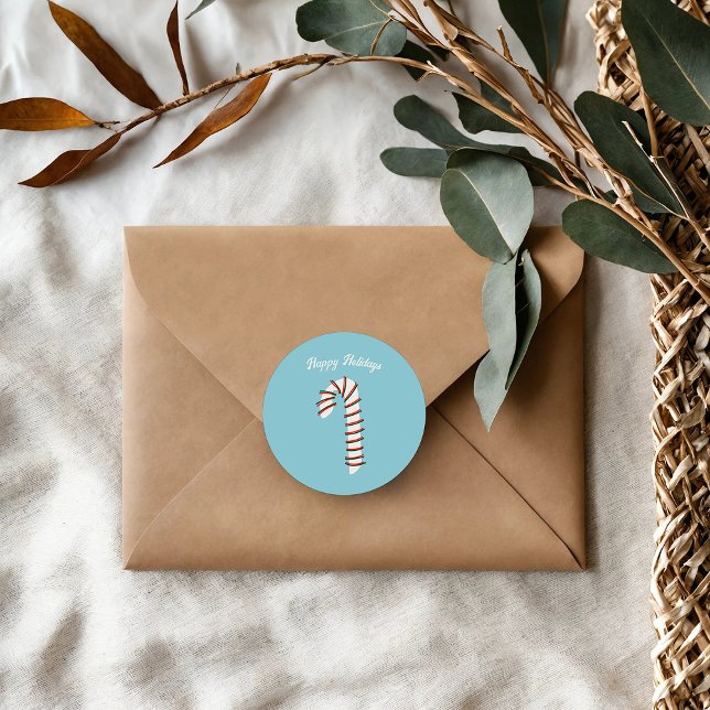 Holiday Season Artistic Candy Cane Gruß Runder Aufkleber (Von Creator hochgeladen)