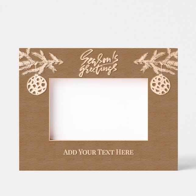 Holiday Seasons Greetings Fir Branch Custom Text Geätzte Rahmen (Vorderseite)