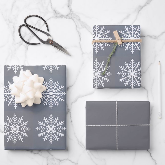 Holiday Secular Snowflake on Gray Coordination Geschenkpapier Set (Vorderseite)