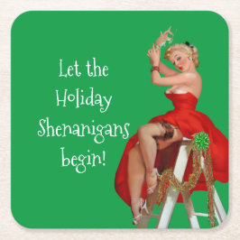 Holiday Shenanigans Retro Pinup Weihnachten Rechteckiger Pappuntersetzer