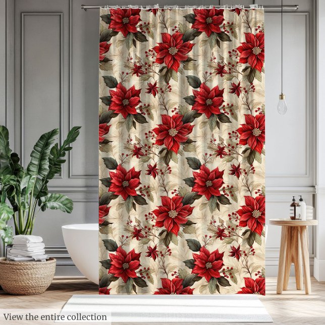 Holiday Shower Curtain with Classic Xmas Flowers Duschvorhang (Holiday Shower Curtain with Classic Xmas Flowers)