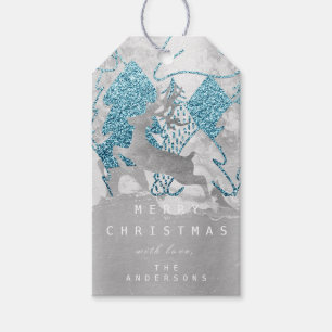 Holiday Silver Blue Grau Weihnachtsgrundel Reindee Geschenkanhänger