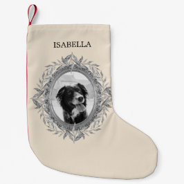 Holiday Silvery Blätter Wreath Foto Kleiner Weihnachtsstrumpf