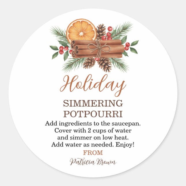 Holiday Simmering Potpourri Personalized Runder Aufkleber (Vorderseite)