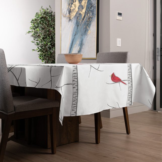 Holiday Simple Winter Red Kardinal Birch Tree Tischdecke (Winter red cardinal table cloth)
