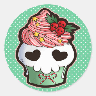 Holiday Skull Cupcake Runder Aufkleber
