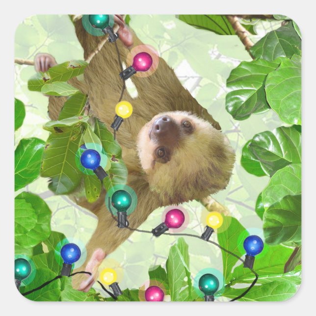 Holiday Sloth Square Sticker (Vorderseite)