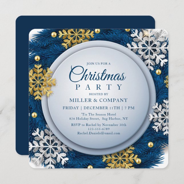 Holiday Snowflake Chic Corporate Weihnachten Party Einladung (Vorne/Hinten)