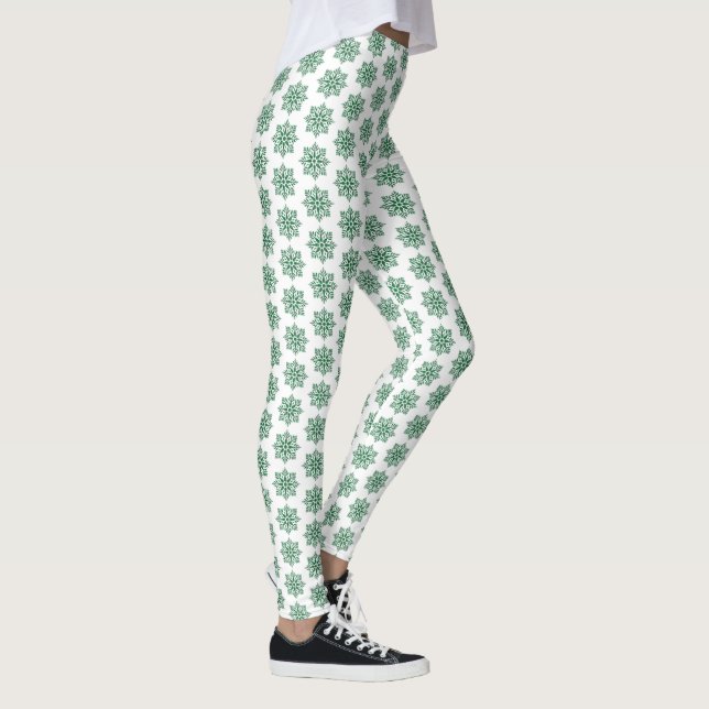 Holiday Snowflake Plaid Pattern Green Leggings (Rechts)