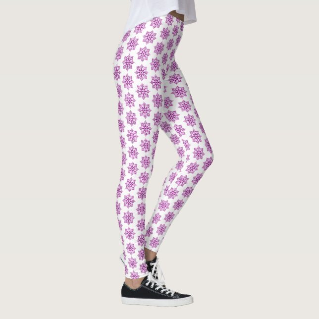 Holiday Snowflake Plaid Pattern Pink Leggings (Rechts)