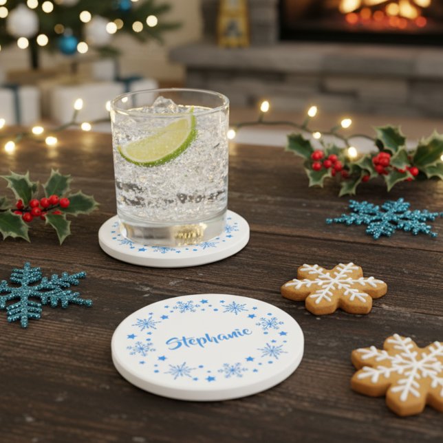 Holiday Snowflake Wreath Getränkeuntersetzer (personalized holiday snowflake drink coaster)
