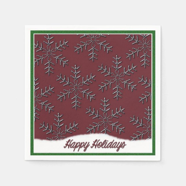 Holiday Snowflakes Rote Weihnachten Napkins Serviette (Vorderseite)