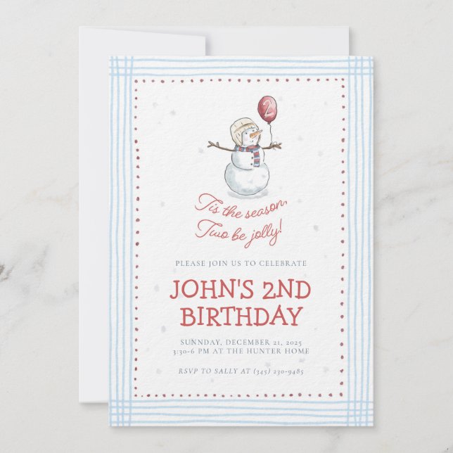 Holiday Snowman 2nd Birthday Invitation  Einladung (Vorderseite)