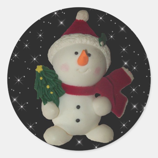 Holiday Snowman Classic Round Sticker (Vorderseite)