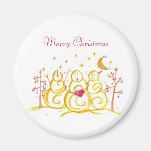 Holiday Snowman Crescent Moon Frohe Weihnachten Magnet