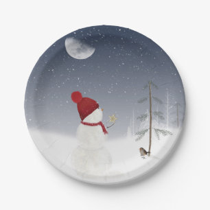 Holiday Snowman mit Goldstar Pappteller