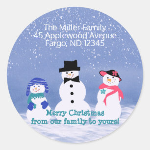 Holiday Snowman Rücksendeadresse Runder Aufkleber