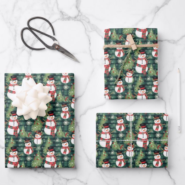Holiday Snowman Wrapping Paper Sheets Geschenkpapier Set (Vorderseite)