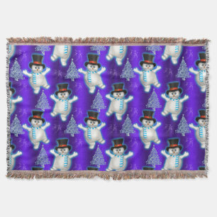 Holiday Snowmen Tanzen in Snow Blue Weihnachten Decke