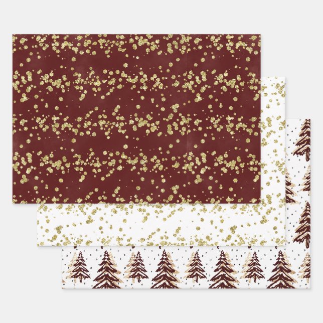 Holiday Sparkle - Elegantes Burgund, Gold und Weiß Geschenkpapier Set (Set)