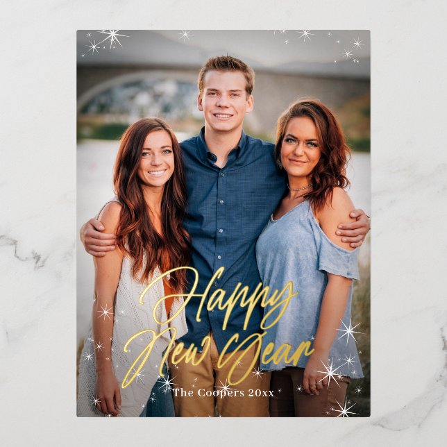 Holiday Sparks FOIL Happy New Year Card Postkarte (Vorderseite)
